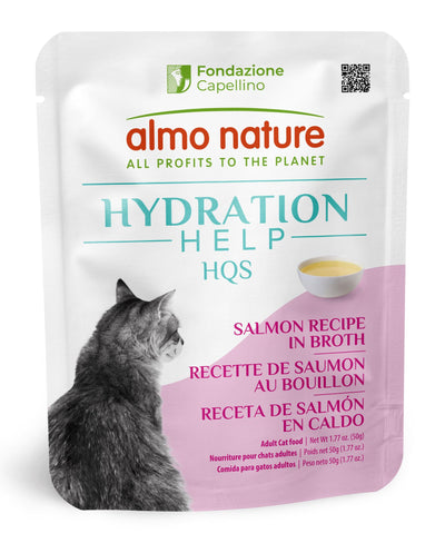 Almo Nature HQS Hydration Help - Salmon Recipe In Broth, Adult Cat Wet Food 2 Boxes of 12x50g