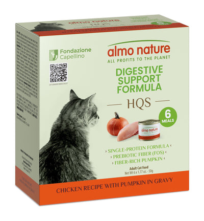 Almo Nature HQS Digestive Support Cat Food - Chicken Recipe With Pumpkin In Gravy 4 Boxes of 6x50g