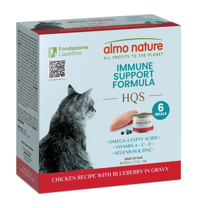 Almo Nature HQS Immune Support Cat Food - Chicken Recipe With Blueberry In Gravy 4 Boxes of 6x50g