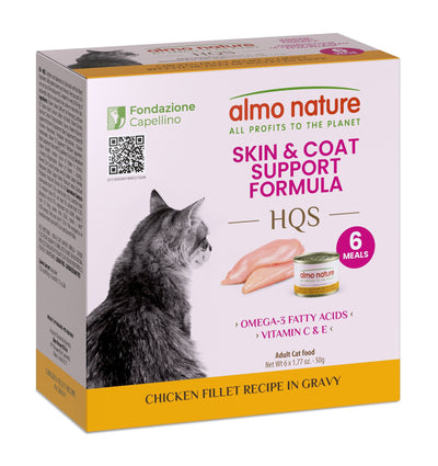 Almo Nature HQS Skin & Coat Support Cat Food - Chicken Fillet Recipe In Gravy 4 Boxes of 6x50g