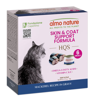 Almo Nature HQS Skin & Coat Care Cat Food - Mackerel Recipe In Gravy 4 Boxes of 6x50g