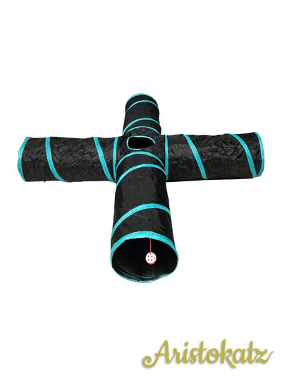 4-Way Cat Tunnel, Black & Teal
