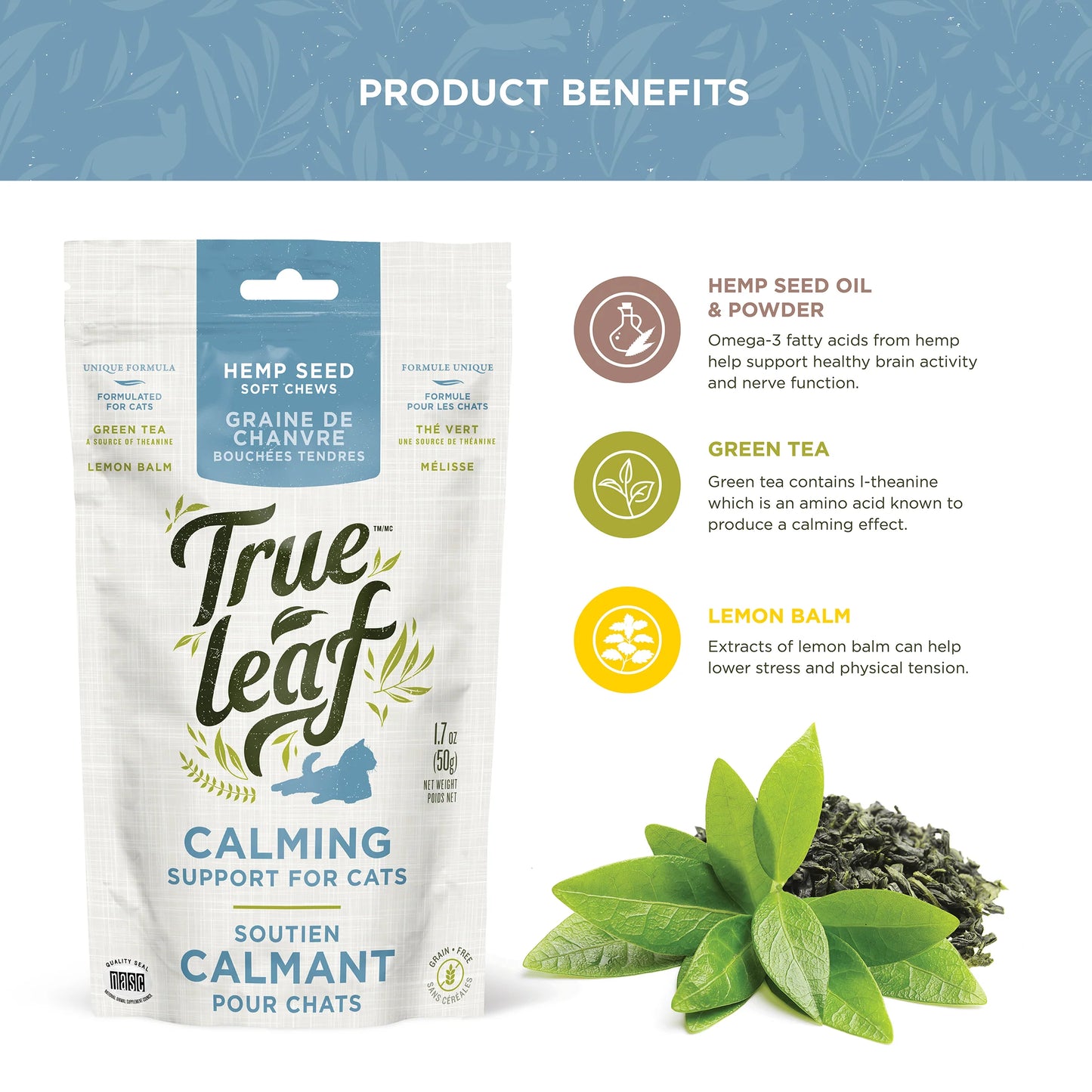 TRUE LEAF CALMING SUPPORT CHEWS FOR CATS 50GM