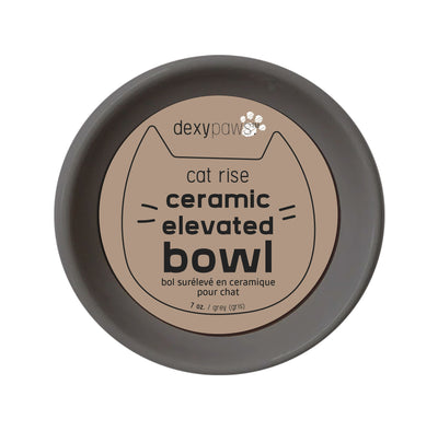 Dexypaws Raised Ceramic Cat Bowl, Grey Cat 7oz 1pc