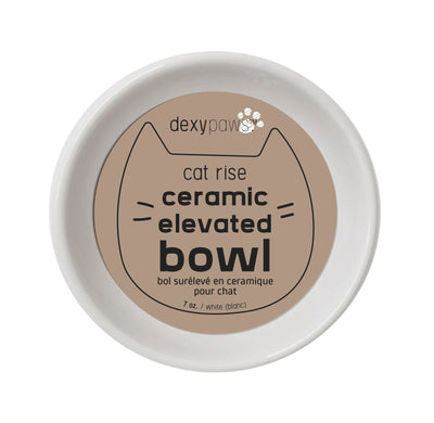 Dexypaws Raised Ceramic Cat Bowl, White Cat 7oz 1pc