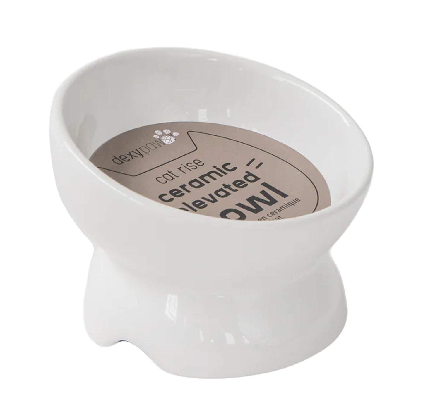 Dexypaws Raised Ceramic Cat Bowl, White Cat 7oz 1pc