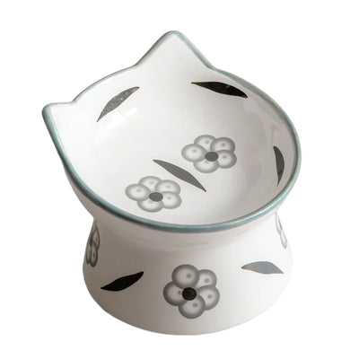 Dexypaws Raised Ceramic Cat Bowl, White and Black Flower Print Cat 7oz 1pc
