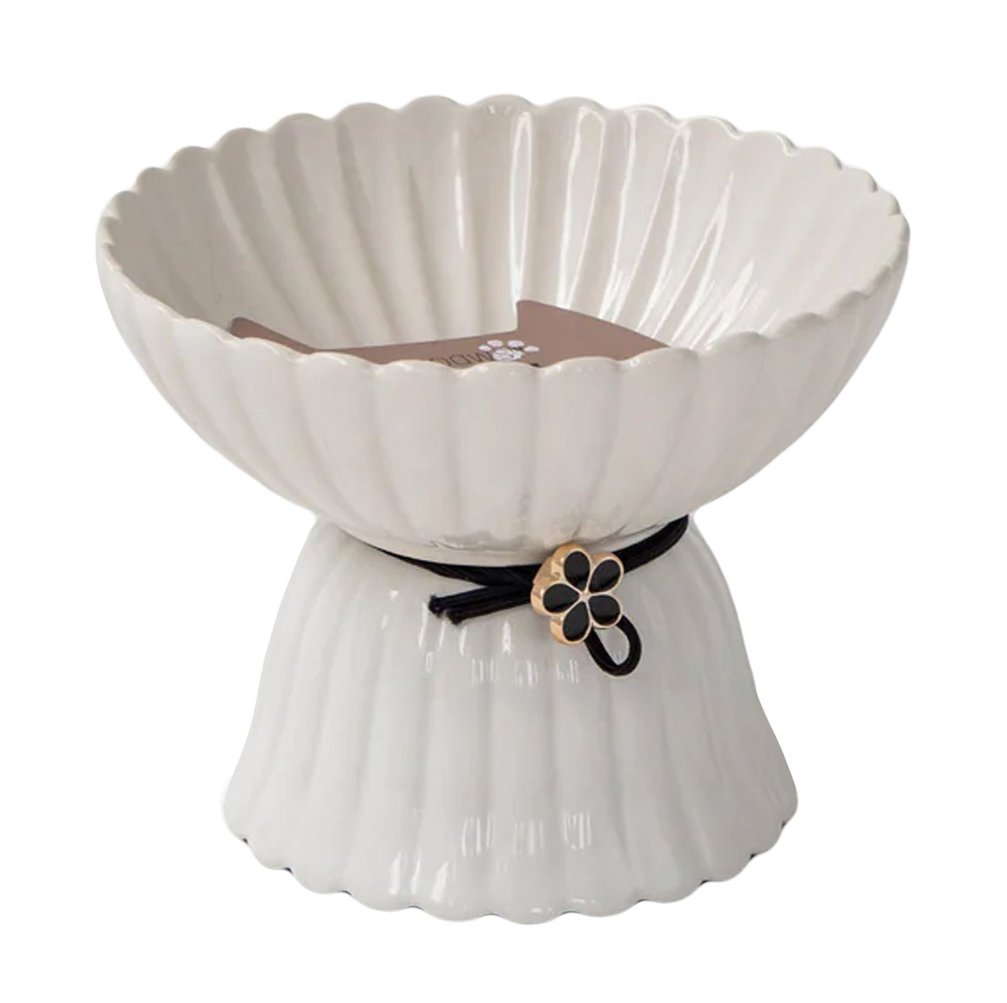 Dexypaws Raised Ceramic Cat Bowl, White With Black Flower Cat 8.7oz 1pc