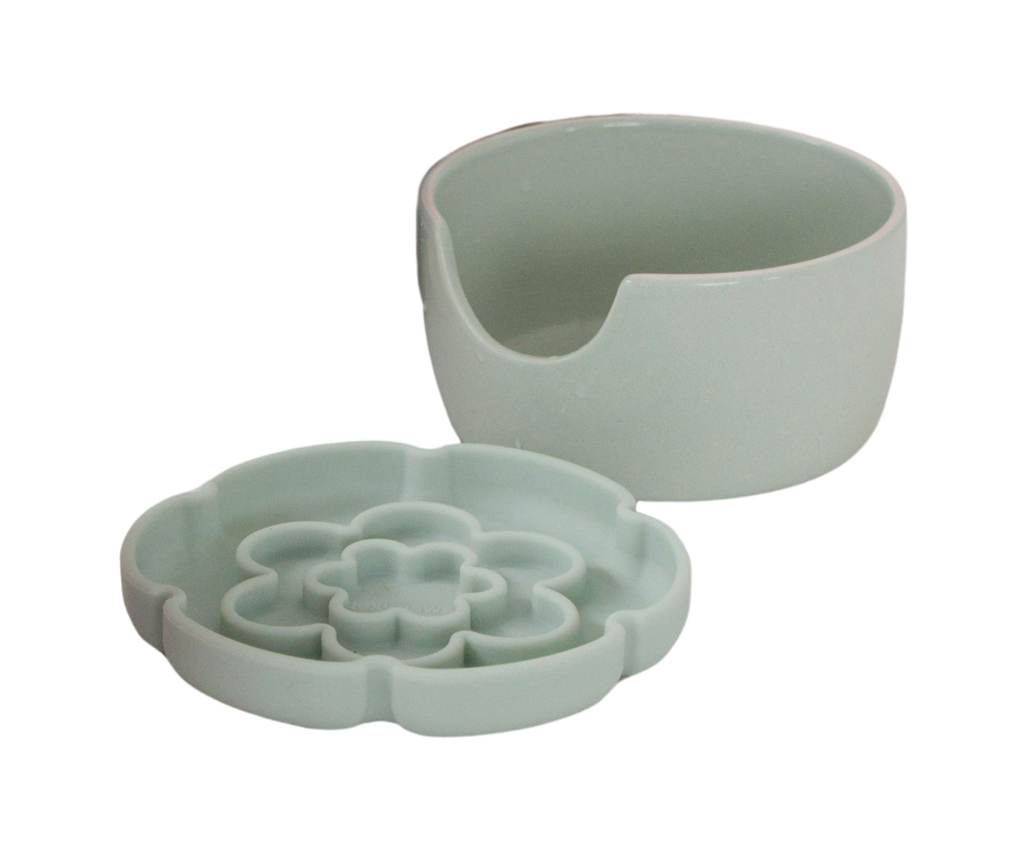 Dexypaws Raised Ceramic Cat Bowl with Slow Feeder, Flower, Sage Green 7.75oz Cat 1pc