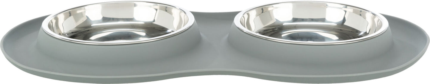 Double Bowl Grey Silicone / Stainless Steel