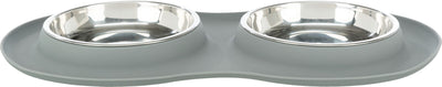 Double Bowl Grey Silicone / Stainless Steel