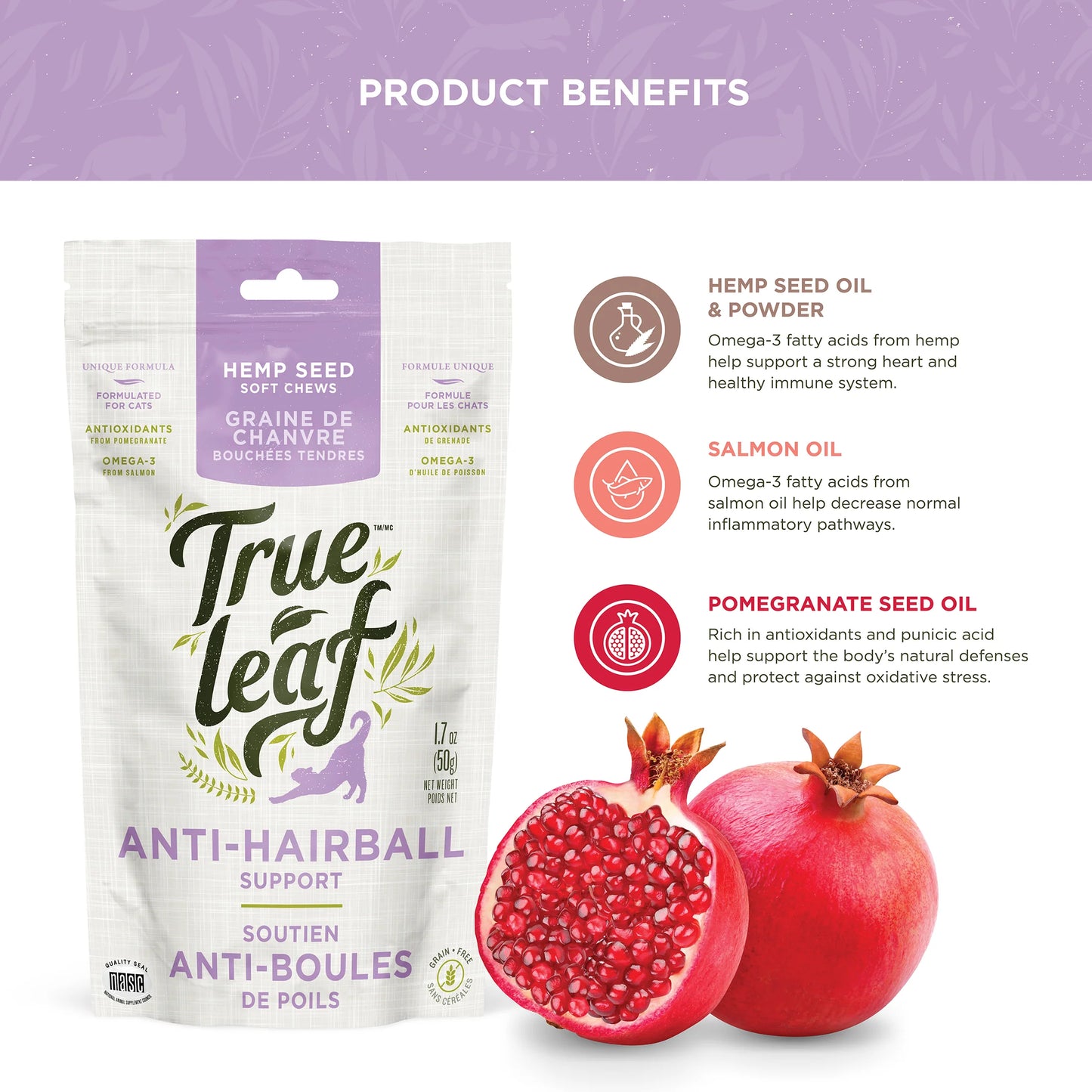 TRUE LEAF HAIRBALL SUPPORT CHEWS FOR CATS 50GM