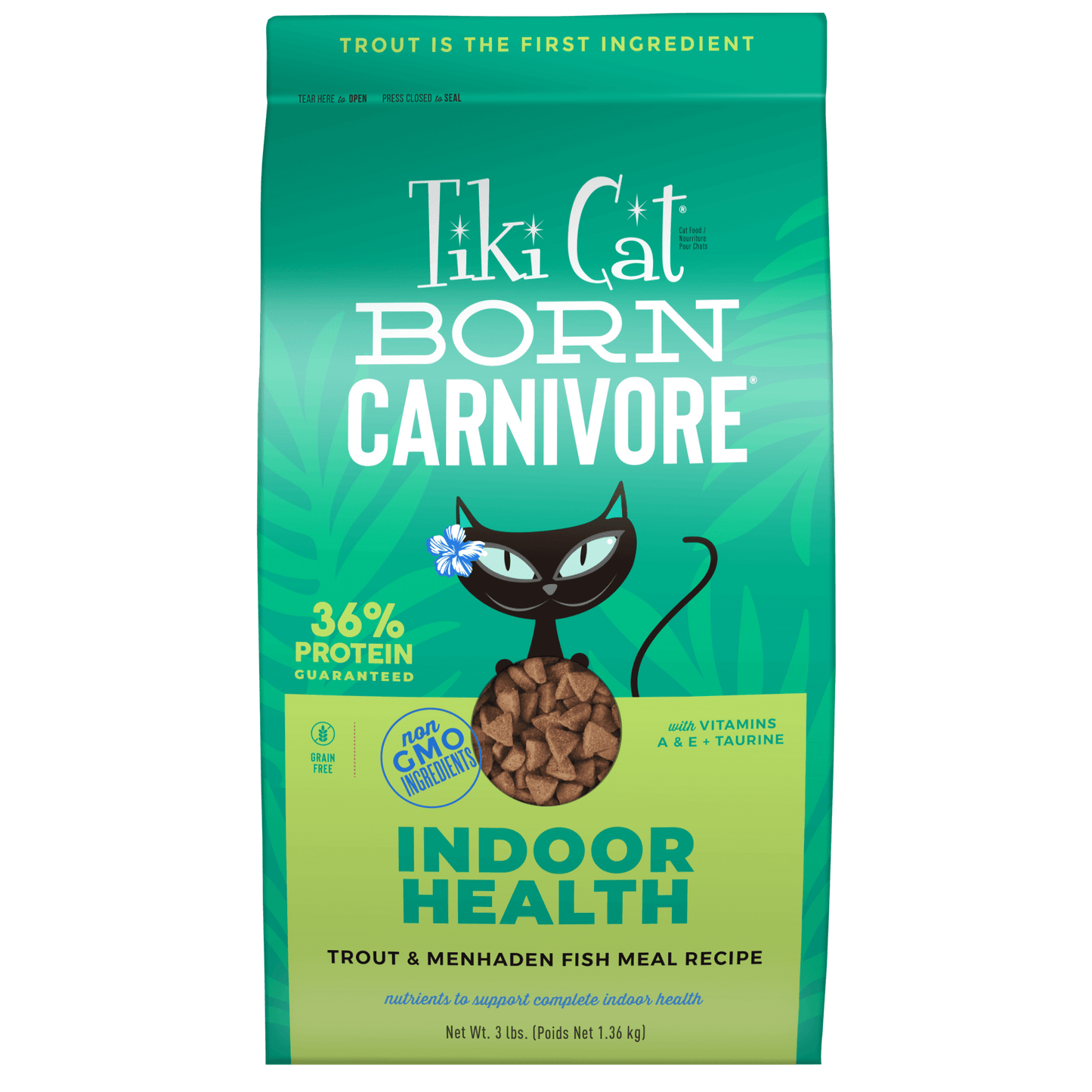 Tiki Cat® Born Carnivore™ Indoor Health: Trout and Menhaden Fish Meal Recipe Dry Food