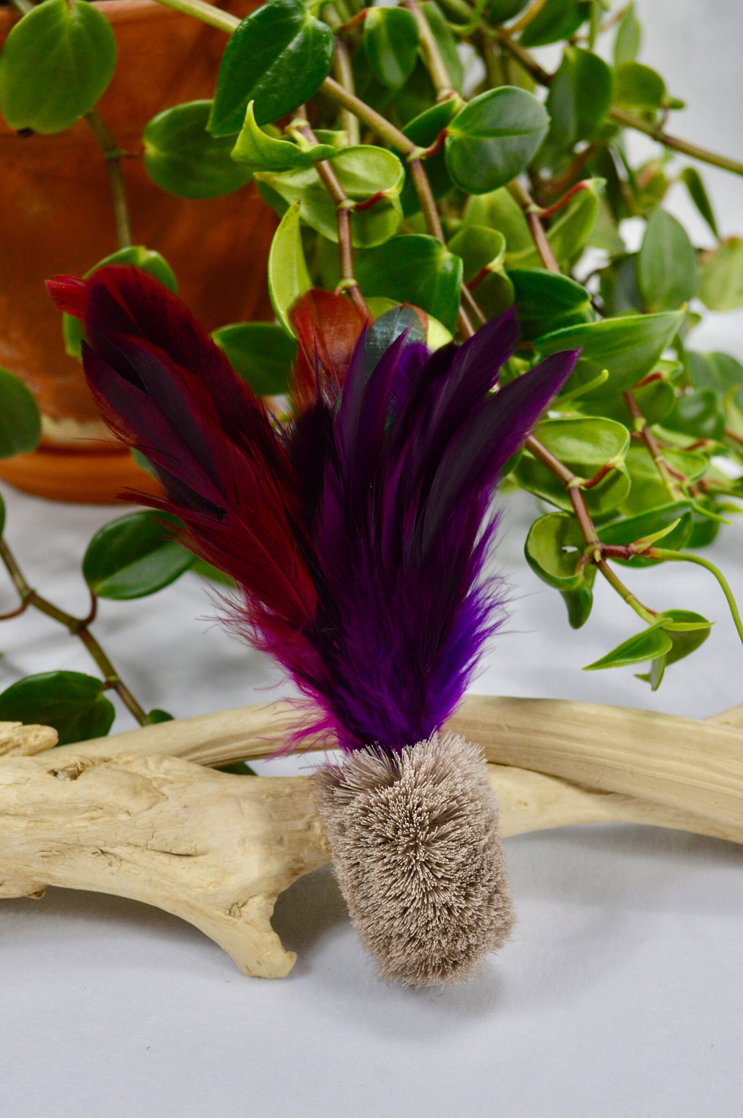 Caribou Hide & Rooster Feather Rod Attachment