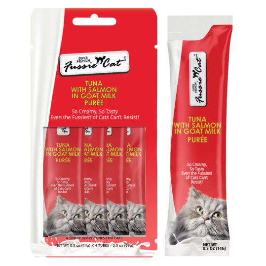 Fussie Cat Tuna with Salmon in Goat Milk Purées