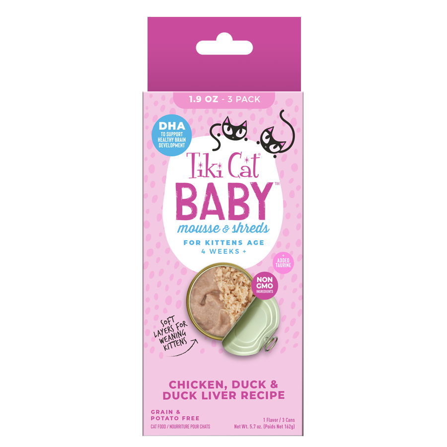 Tiki Cat® Baby Mousse & Shreds Chicken, Duck & Duck Liver Recipe, 1.9oz (3 cans)
