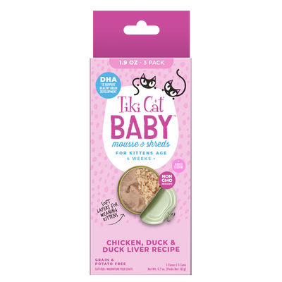 Tiki Cat® Baby Mousse & Shreds Chicken, Duck & Duck Liver Recipe, 1.9oz (3 cans)