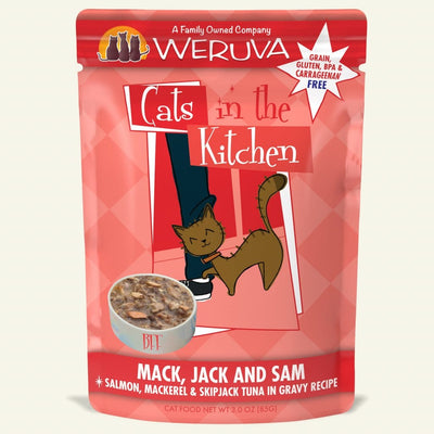 Weruva Mack, Jack & Sam - Salmon, Mackerel & Skipjack Tuna in Gravy Recipe, 3oz