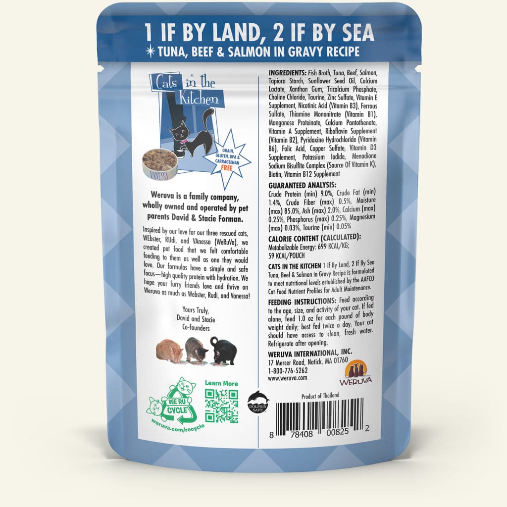 Weruva 1 if By Land, 2 if By Sea - Tuna, Beef & Salmon in Gravy Recipe, 3oz