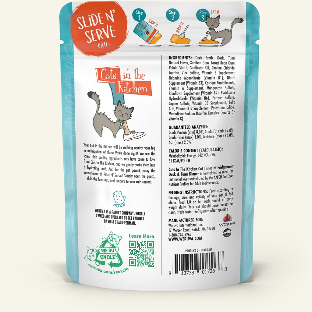 Weruva Cat Times at Fridgemont Duck & Tuna Dinner - Slide N' Serve Paté, 3oz