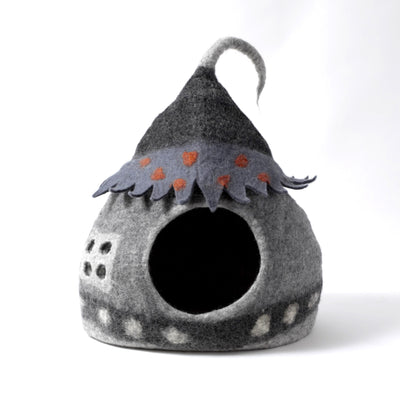 Wool Felt Fairy House Cave Bed - Grey