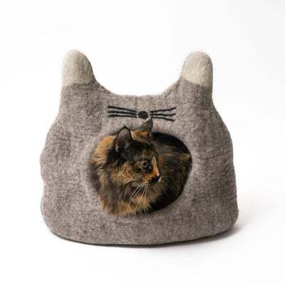 Wool Felt Cat Face Cave- Light Grey