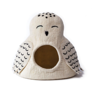 Wool Felt Owl Cave Bed White