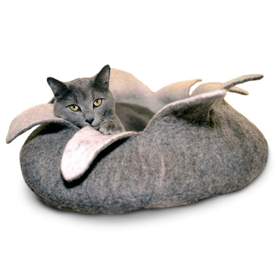 Wool Felt Petal Cave Bed, Grey & White (2 sizes)