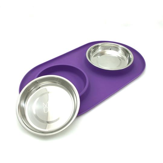 Double Silicone Cat Feeder with Stainless Steel Bowls, 3 Colours Available