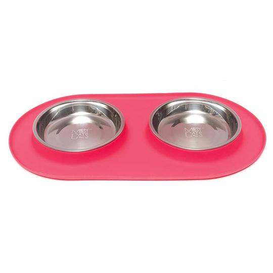 Double Silicone Cat Feeder with Stainless Steel Bowls, 3 Colours Available