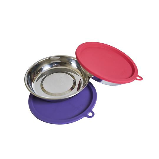 4 Piece Set - 2 Stainless Steel Bowls & 2 Silicone Lids (Watermelon & Purple)