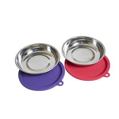 4 Piece Set - 2 Stainless Steel Bowls & 2 Silicone Lids (Watermelon & Purple)