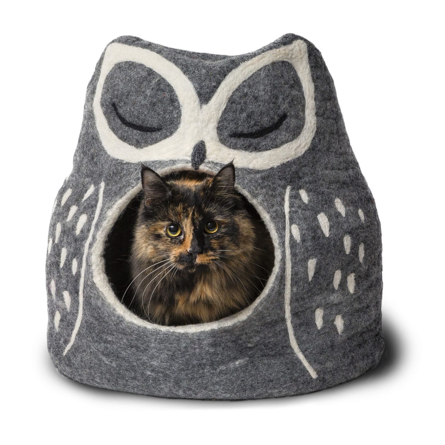 Wool Felt Owl Cave Bed Grey