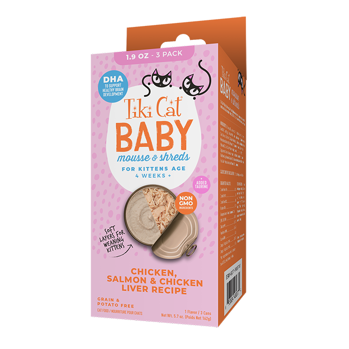 Tiki Cat® Baby Kitten Mousse & Shreds with Chicken, Salmon & Chicken Liver Recipe, 1.9oz (3 cans)