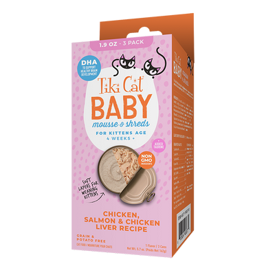 Tiki Cat® Baby Kitten Mousse & Shreds with Chicken, Salmon & Chicken Liver Recipe, 1.9oz (3 cans)