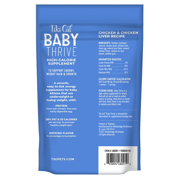 Tiki Cat® Baby Thrive Kitten Chicken & Chicken Liver Recipe Supplement, .28 oz (20 pouches)