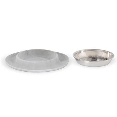 Single Silicone Cat Feeder with Stainless Steel Bowl - Marble