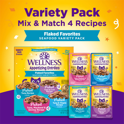 Wellness® Appetizing Entrées™ Flaked Favorites, Seafood Variety Pack Wet Cat Food