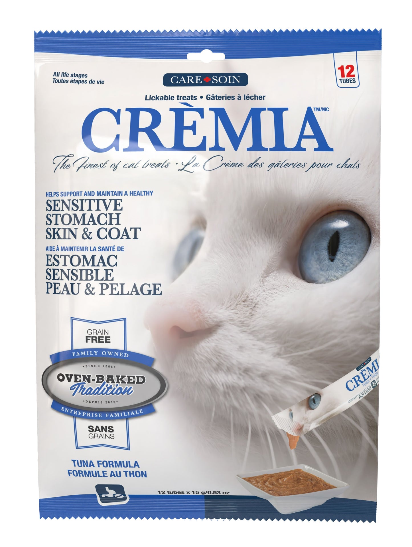 Oven-Baked Tradition Crèmia Lickable Treats Grain-Free Skin & Stomach Tuna Cat 8pk of 12 Tubes 15g