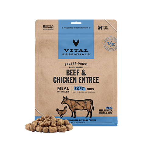 Vital Essentials® Freeze-Dried Raw Protein Beef & Chicken Entree Meal or Mixer Soft Nibs Cat Food 12oz
