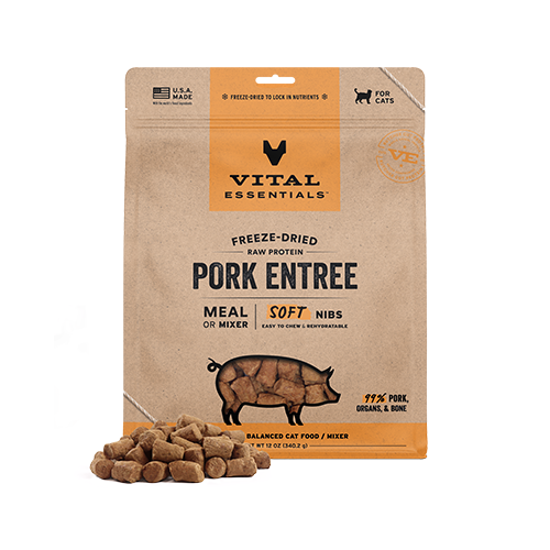Vital Essentials® Freeze-Dried Raw Protein Pork Entree Meal or Mixer Soft Nibs Cat Food