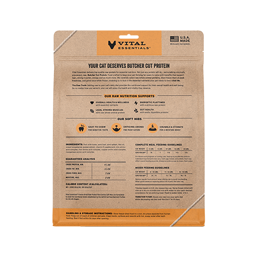 Vital Essentials® Freeze-Dried Raw Protein Pork Entree Meal or Mixer Soft Nibs Cat Food