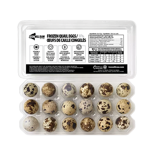 Iron Will Raw® Quail Eggs Frozen All Natural & Farm Fresh for Dogs & Cats (18 pack)