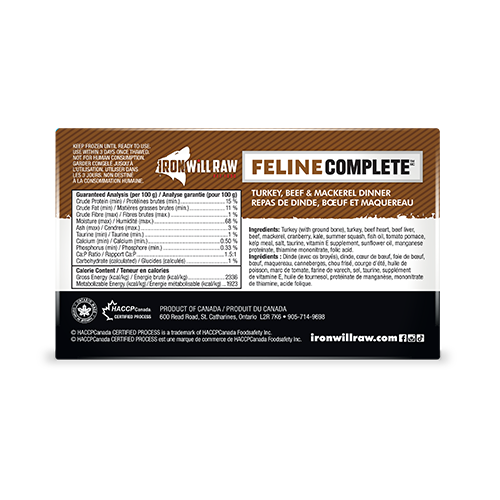 Iron Will Raw® Feline Complete™ Turkey, Beef & Mackerel Dinner Frozen Cat Food 3lb