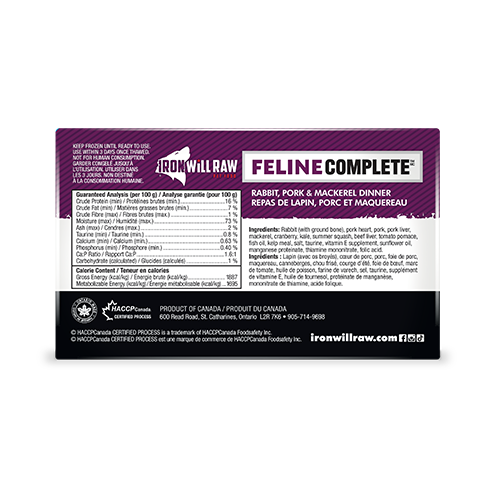 Iron Will Raw® Feline Complete™ Rabbit, Pork & Mackerel Dinner Frozen Cat Food 3lb