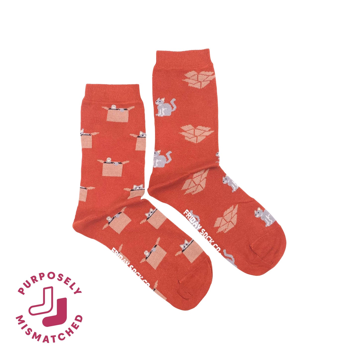 Women's Orange Cat & Box Socks