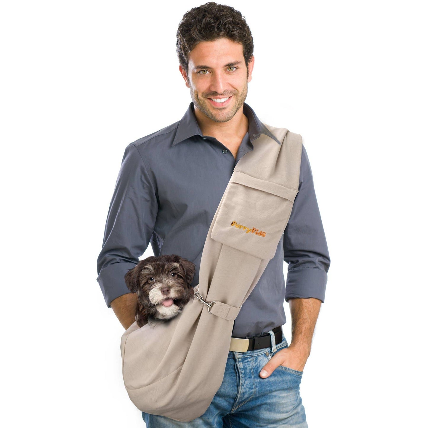 Furry Fido Khaki Adjustable Pocket Pet Sling