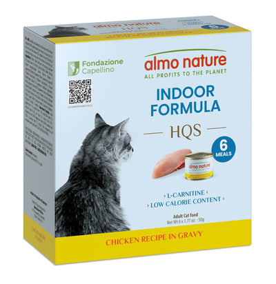 Almo Nature HQS Indoor Cat Food - Chicken Recipe In Gravy 4 Boxes of 6x50g