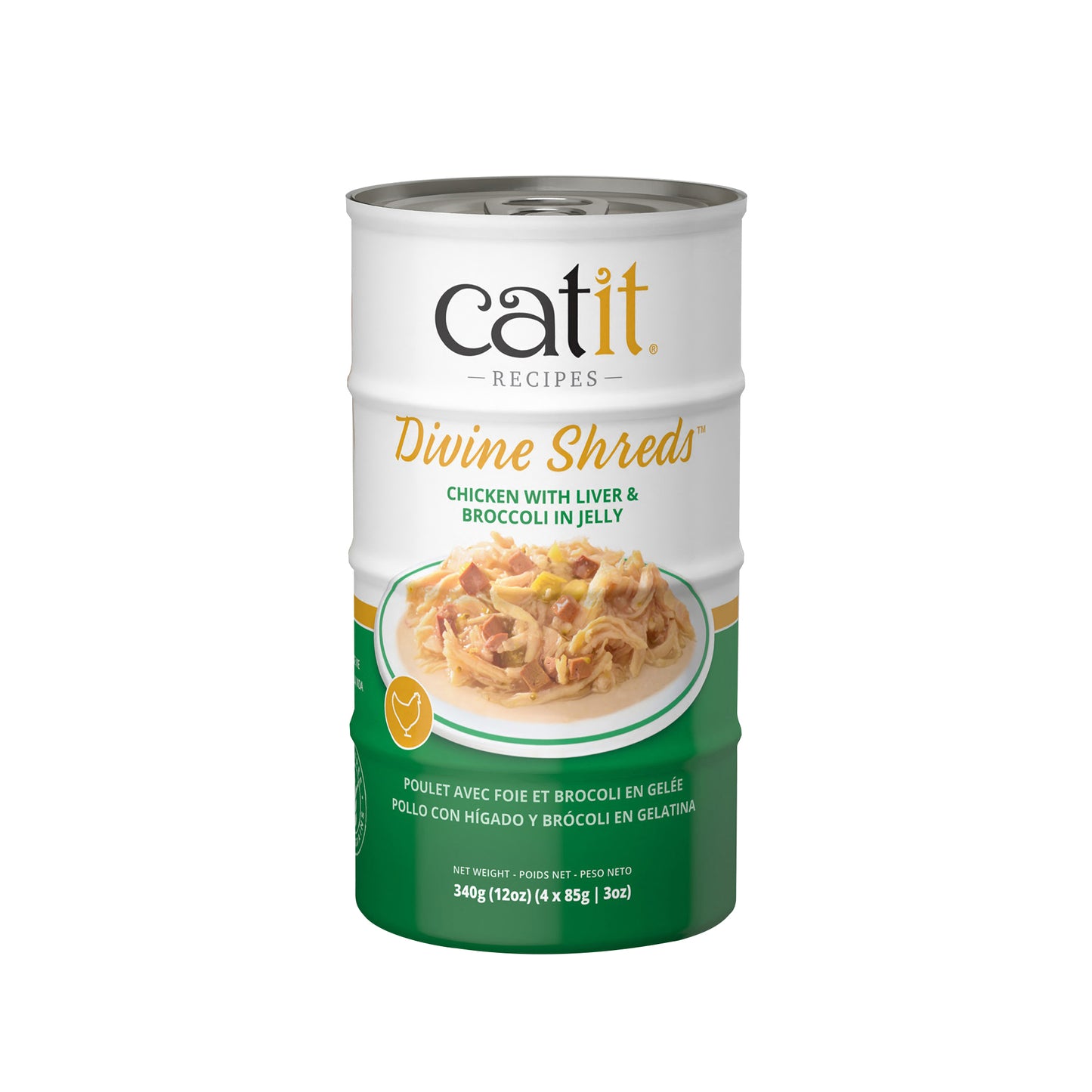 Catit Divine Shreds - Chicken with Liver & Broccoli in Jelly - 4 x 85 g Cans