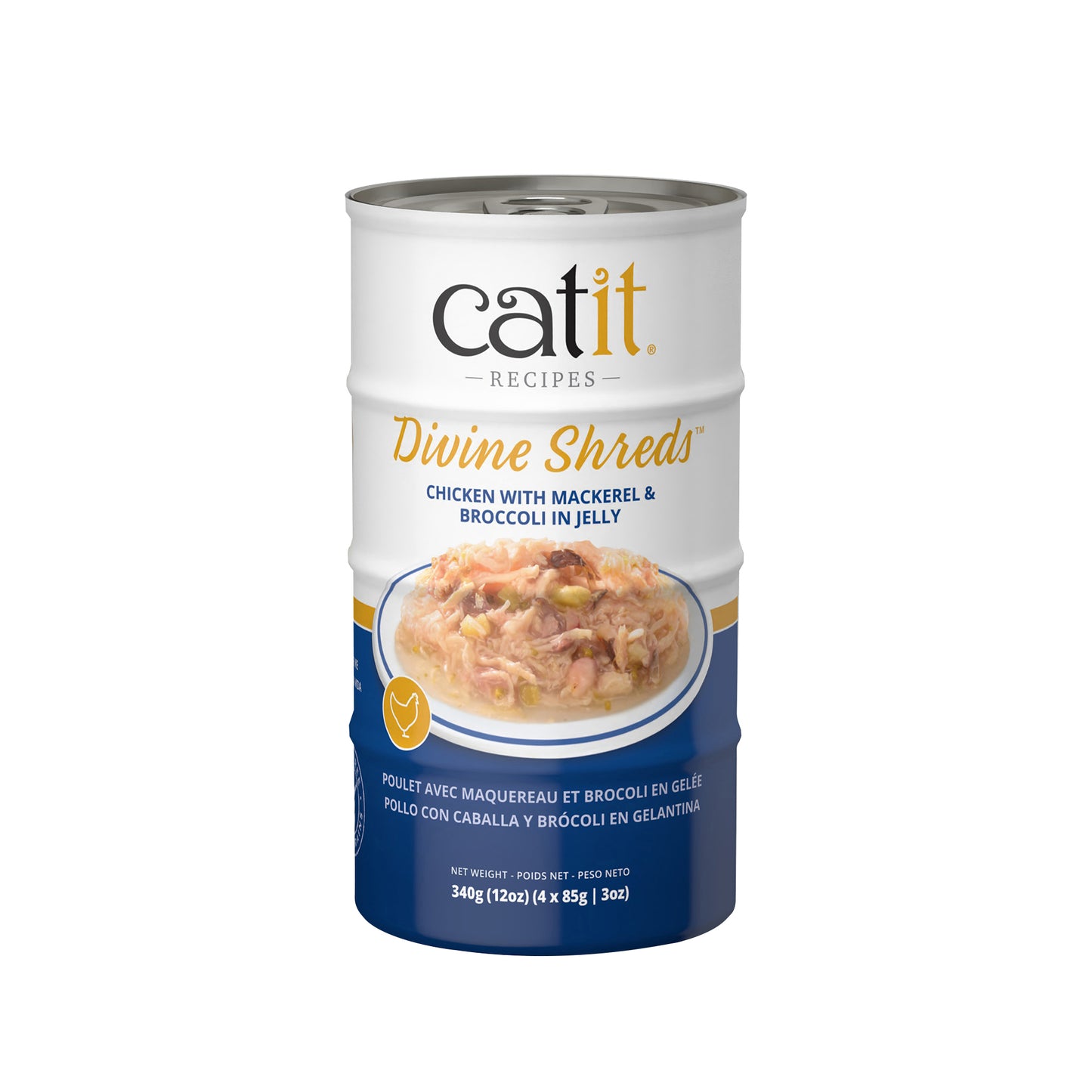 Catit Divine Shreds - Chicken with Mackerel & Broccoli in Jelly - 4 x 85 g Cans